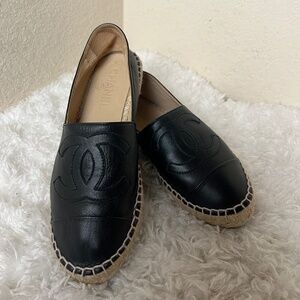 Chanel Interlocking CC Logo Lambskin Espadrilles Women's Size: 7 | US7, IT37